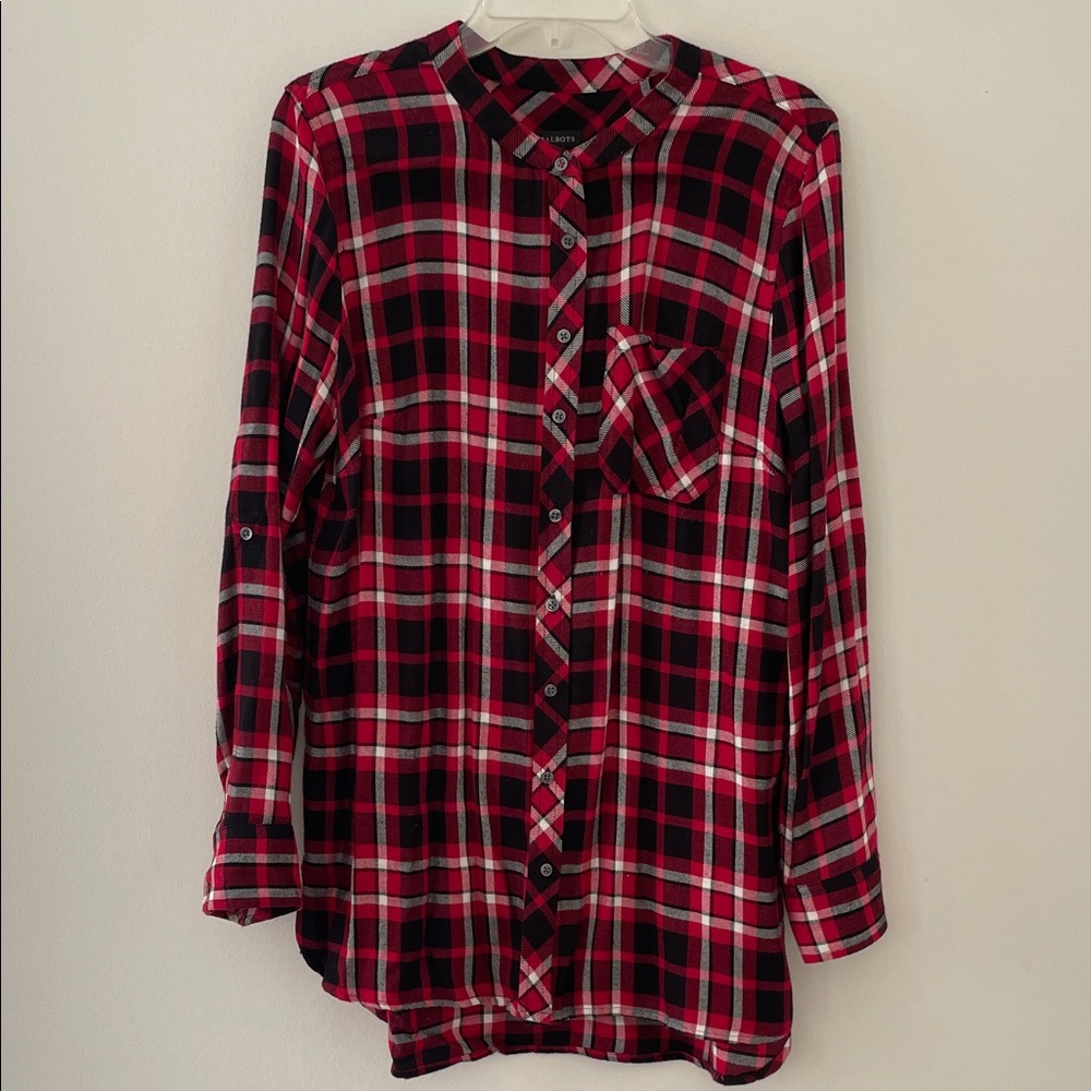 Talbots Red and Black Plaid Button-Up Shirt
